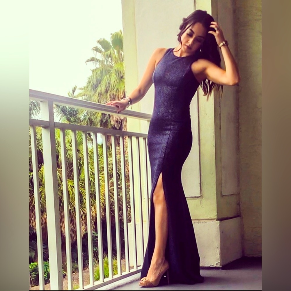 Xtraordinary side slit metallic gown